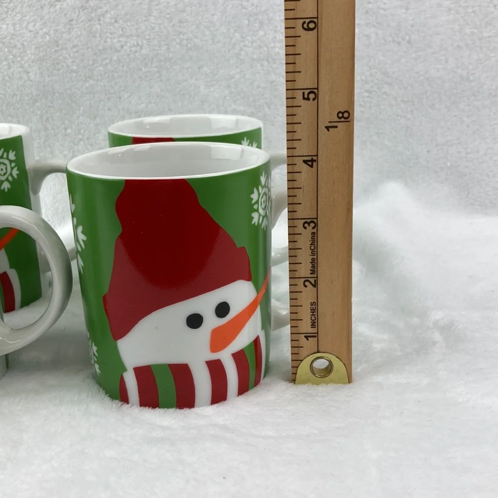 Crate & Barrel Festive Snowman Mugs Set of 4 Christmas